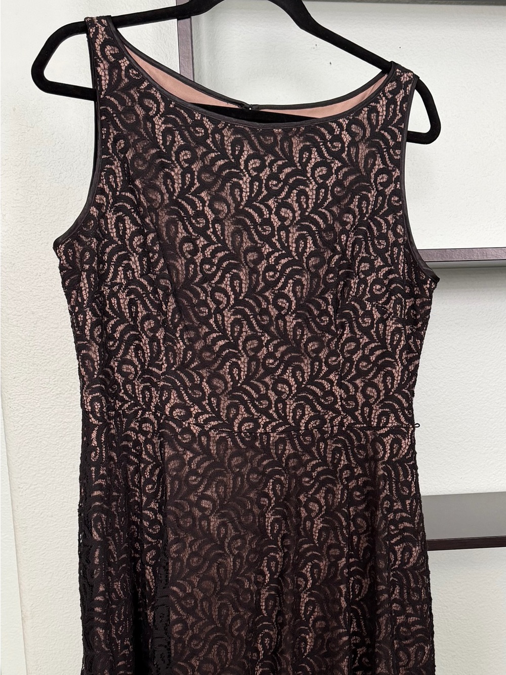 Black Lace Overlay Prom Dress with Blush Lining
